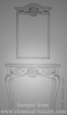 Neoclassical Console Table with Mirror, Wildlife art by Akvile Lawrence