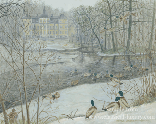 A place full of action - Mallard ducks (Anas platyrhynchos) in the park of Finspångs Manor House (Finspångs Slott), Wildlife art by Akvile Lawrence